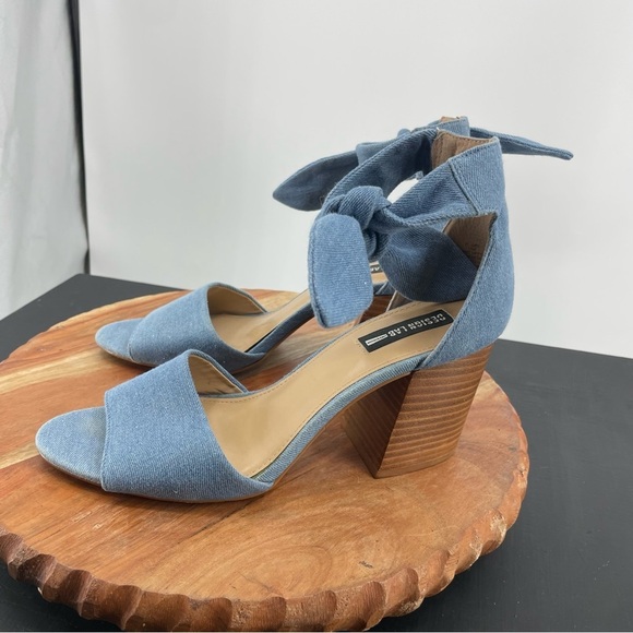 Design Lab Oni Bow Ankle Strap heel Sandals Denim, 10 blue - Picture 3 of 10